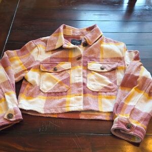 Love Tree Kids Plaid Cropped Jacket - Pink and Yellow
